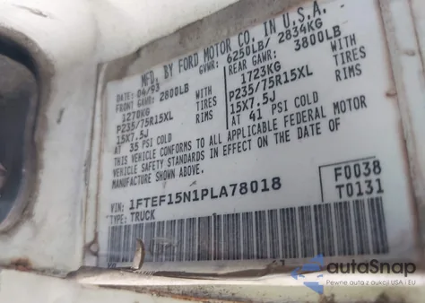 1993 Ford F150 z USA, uszkodzony, nr VIN 1FTEF15N1PLA78018